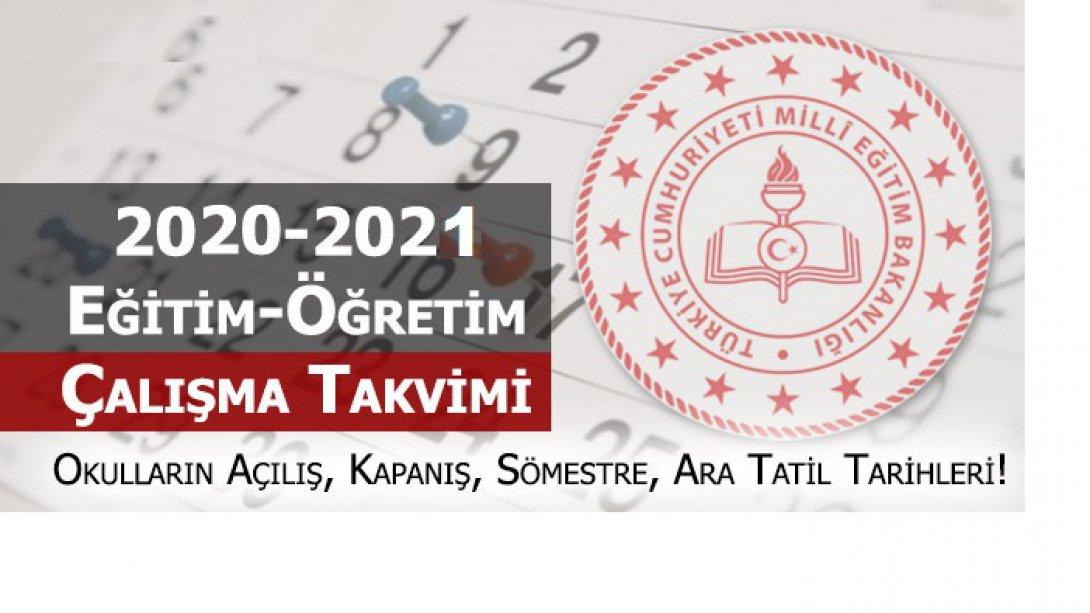 Kırşehir MEM 2020-2021 Eğitim ve Öğretim Yılı Çalışma Takvimi